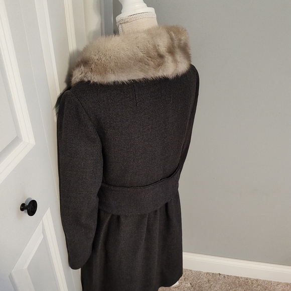 🌹Vintage 70's Unbranded Real Fur Herringbone Tweed Wool Button Front Overcoat M - Picture 12 of 16